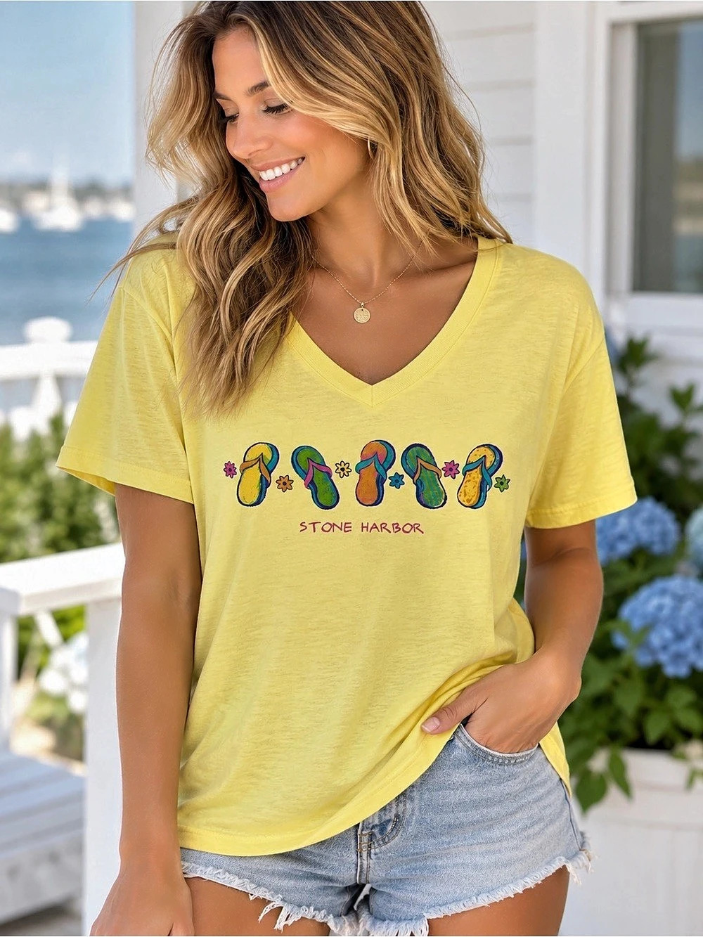I-CAN TOO Yellow V-Neck Graphic Tee